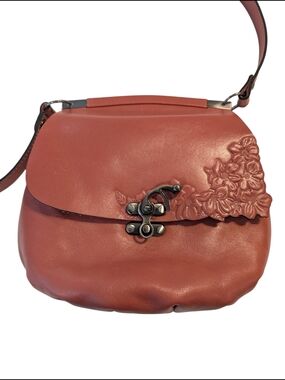 Patricia Nash Floral Embossed Leather Crossbody Flap Bag Coral Dusty Rose